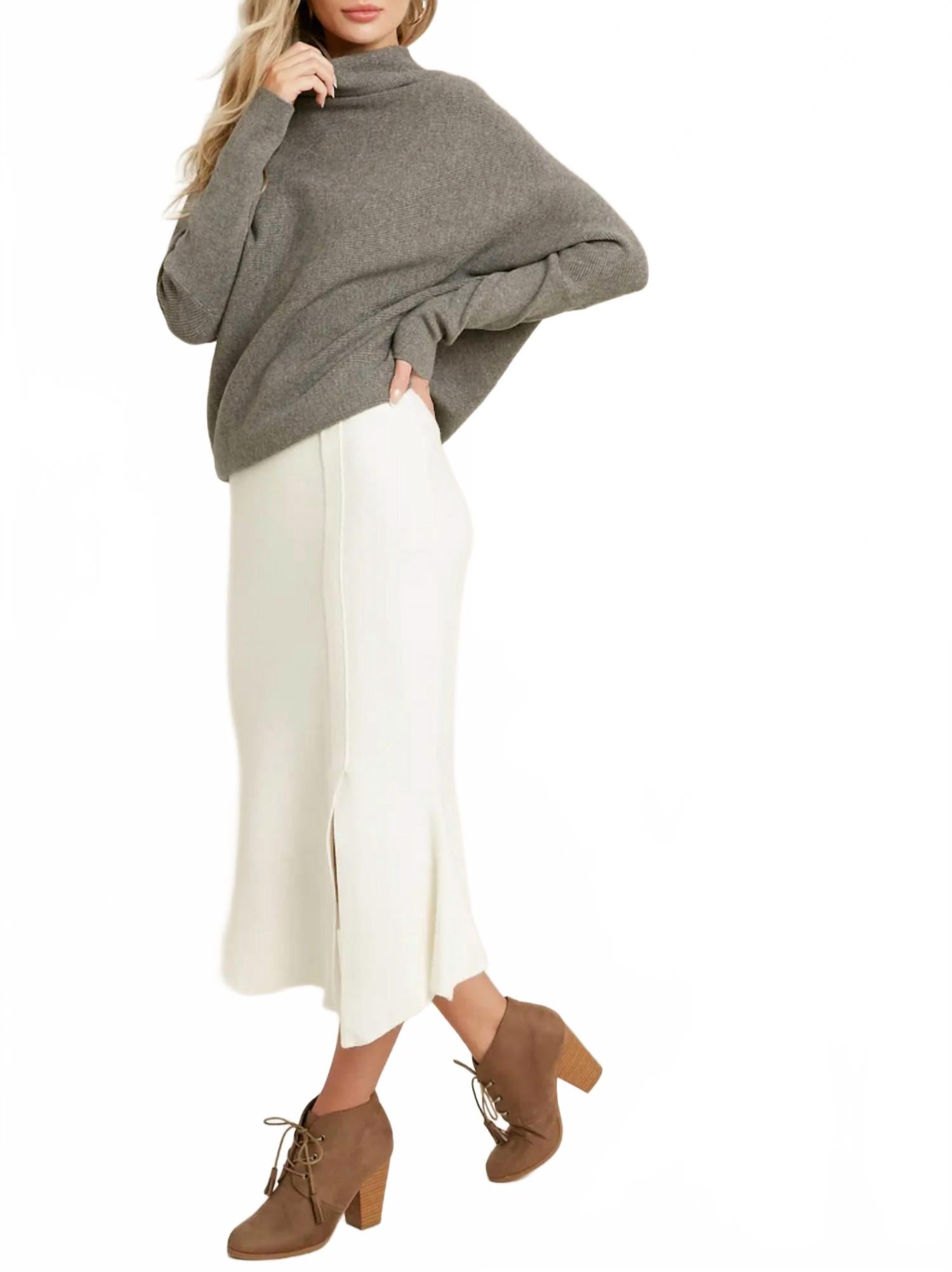 Slouch Neck Dolman Sleeved Pullover In Dark Grey