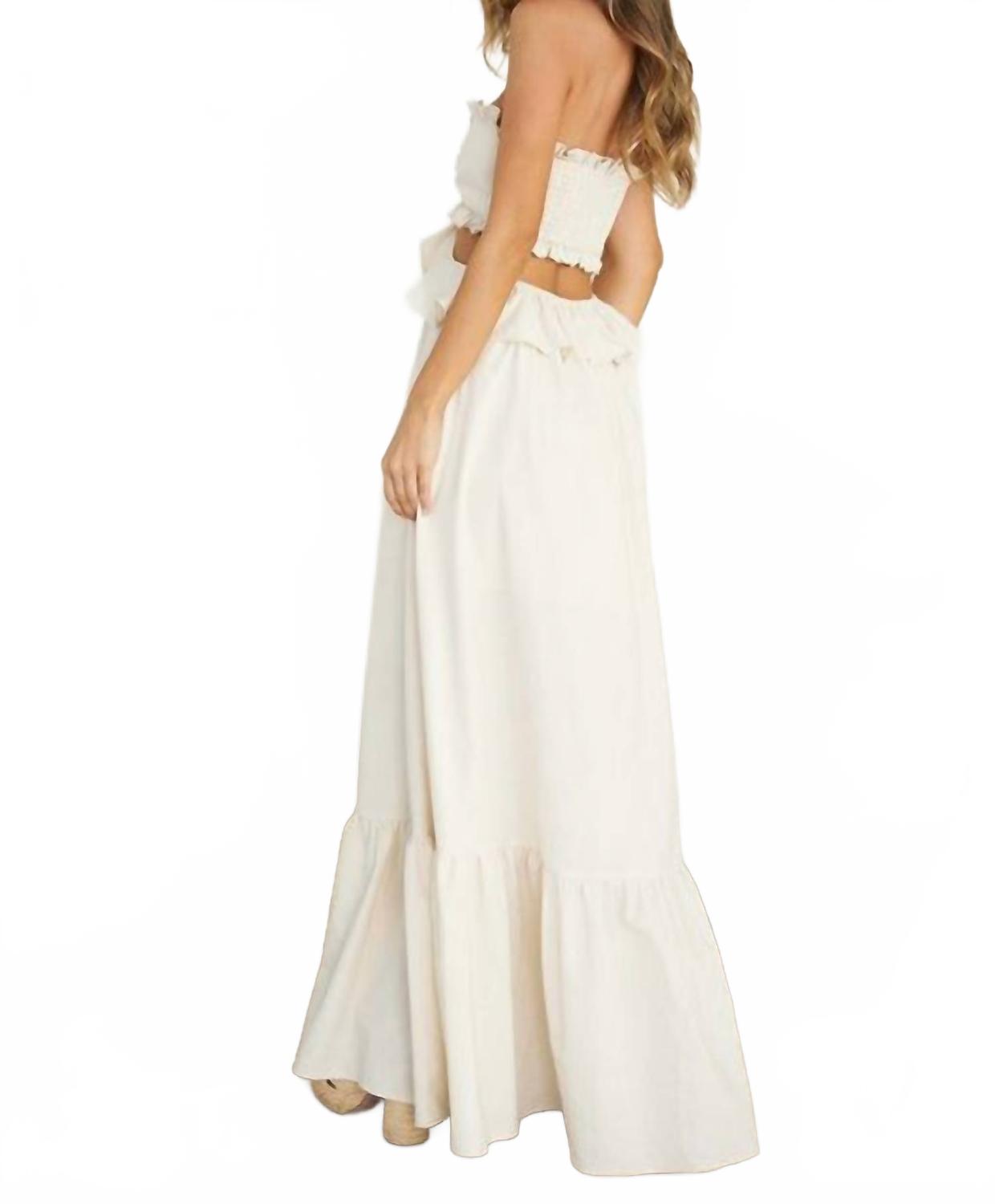 Cut-Out Ruffled Maxi Halter Dress In White