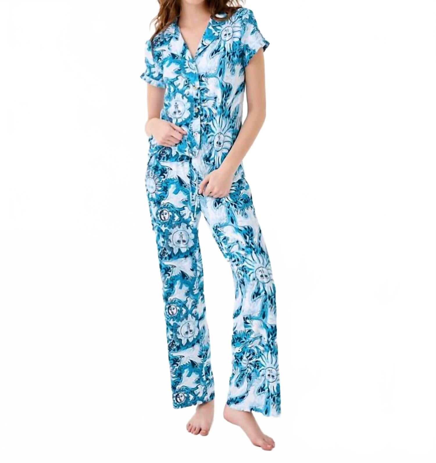 Pj Knit Pant In Bellevue Blue Lilly Gulls