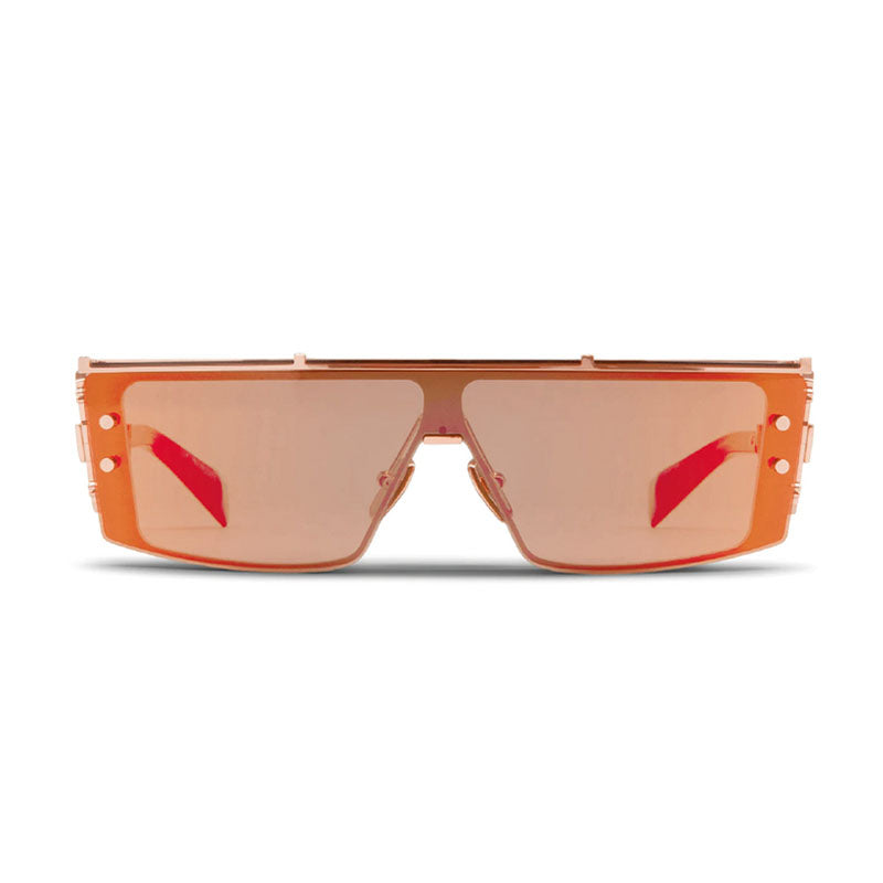 Balmain Sunglasses Square Semi Rim, Gold/red Swirl Frame And Dark Brown Red Mirror Ar Lens Bps-127C