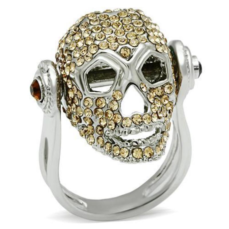 Rhodium White Metal Ring with Top Grade Crystal in Citrine Yellow