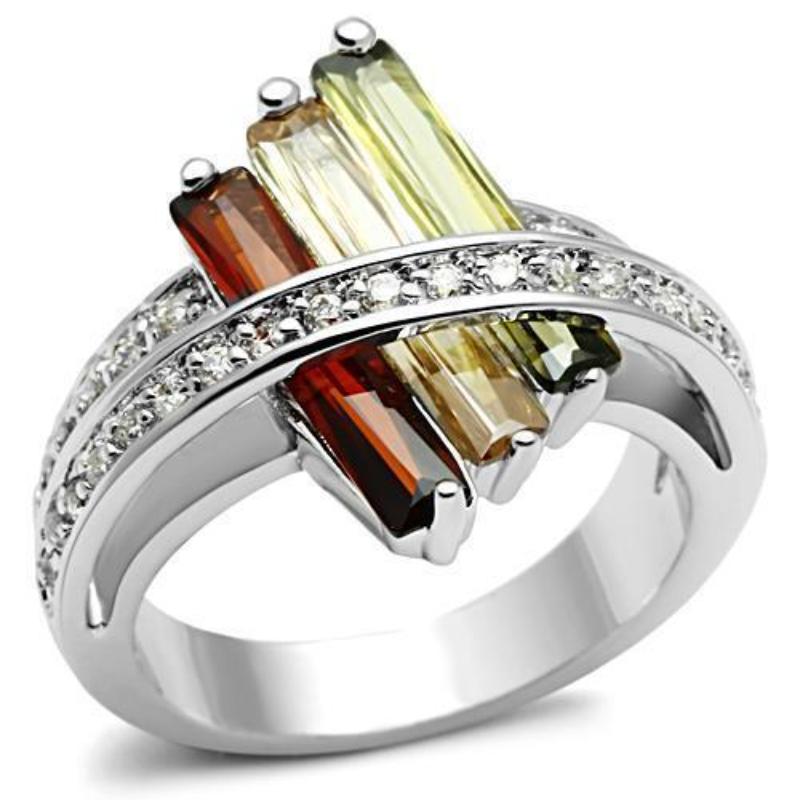 Rhodium Brass Ring with AAA Grade CZ in Multi Color