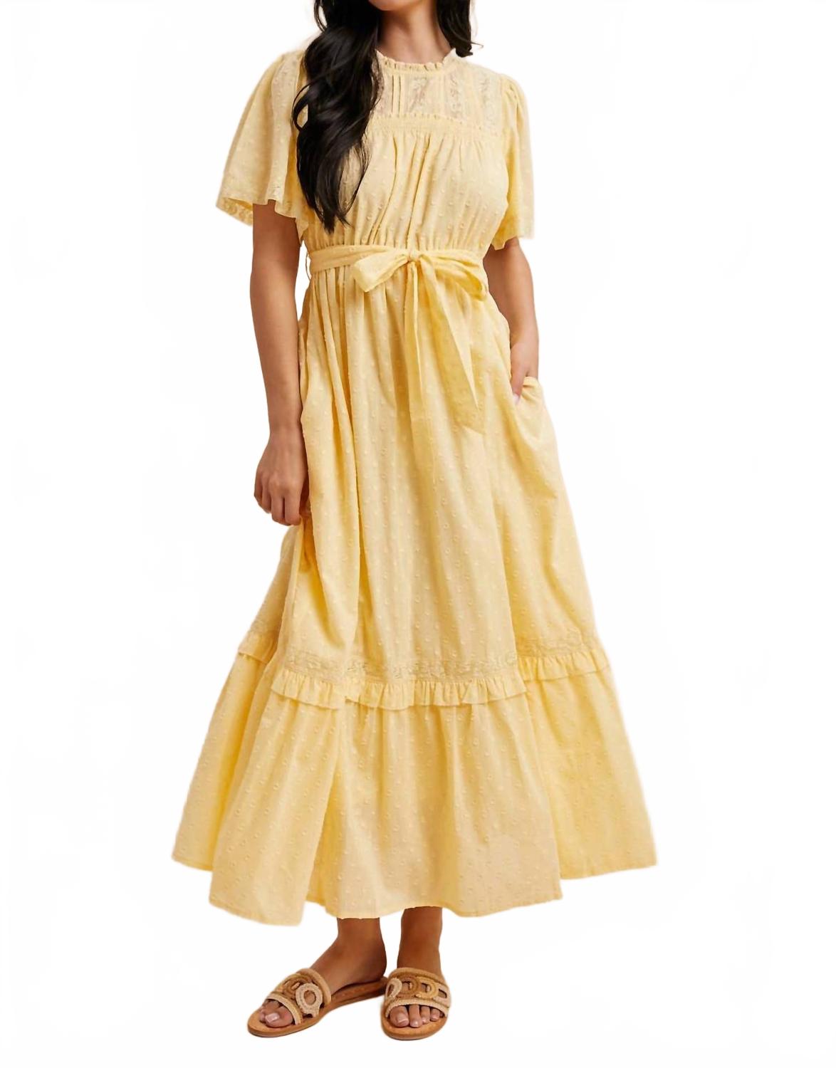 Swiss Dot Flutter Sleeve Maxi Dress In Lemon Water