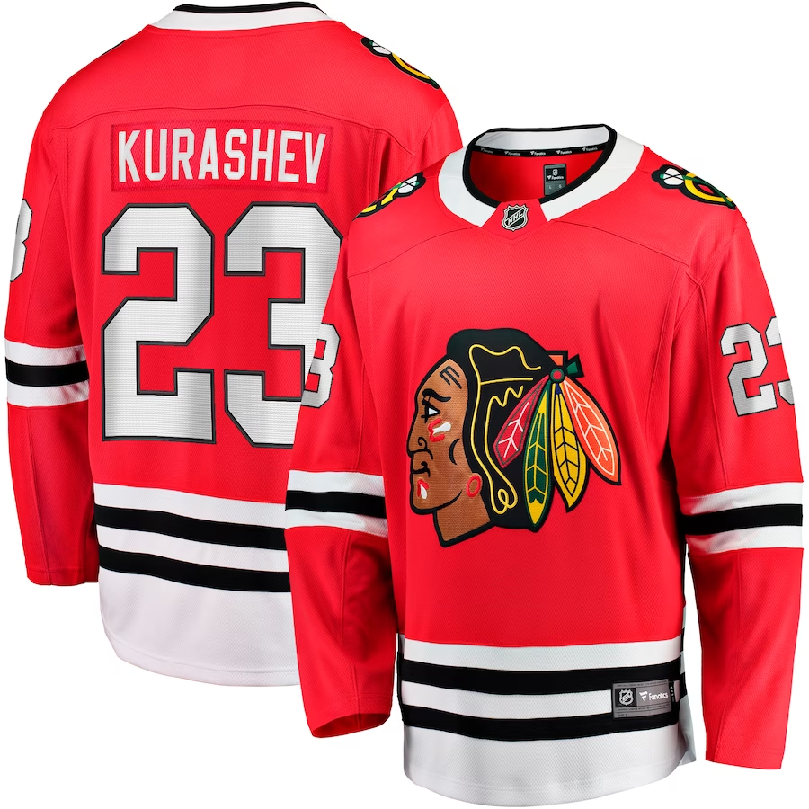 Men's Chicago Blackhawks Philipp Kurashev #23 Red Home Breakaway Player jersey