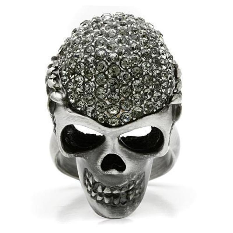 Antique Silver White Metal Ring with Top Grade Crystal in Black Diamond