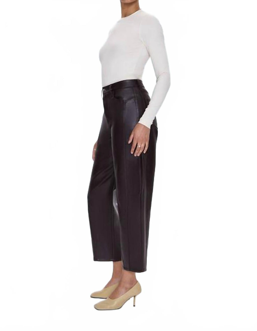 Eli Barrel Faux Leather Pants In French Roast