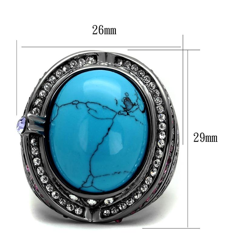 IP Light Black Stainless Steel Ring with Synthetic Turquoise in Sea Blue