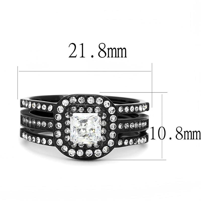 IP Black(Ion Plating) Stainless Steel Ring with AAA Grade CZ in Clear