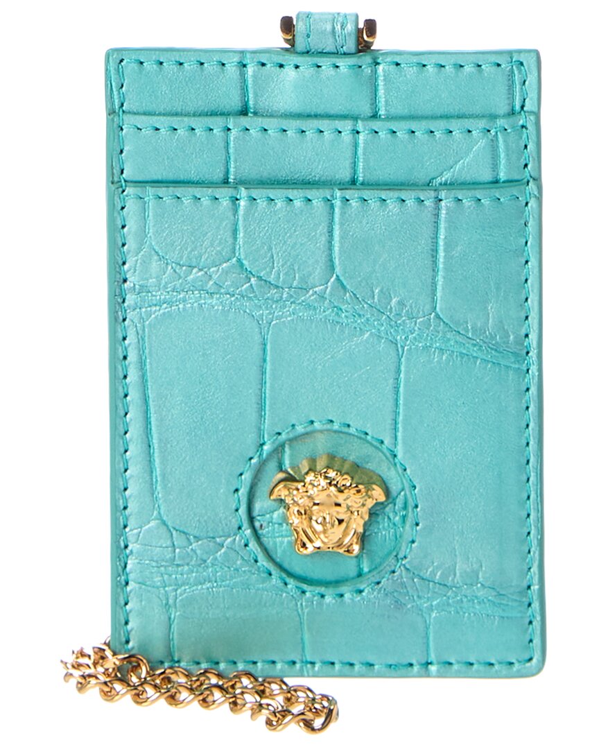 Versace La Medusa Croc-Embossed Leather Card Holder On Chain