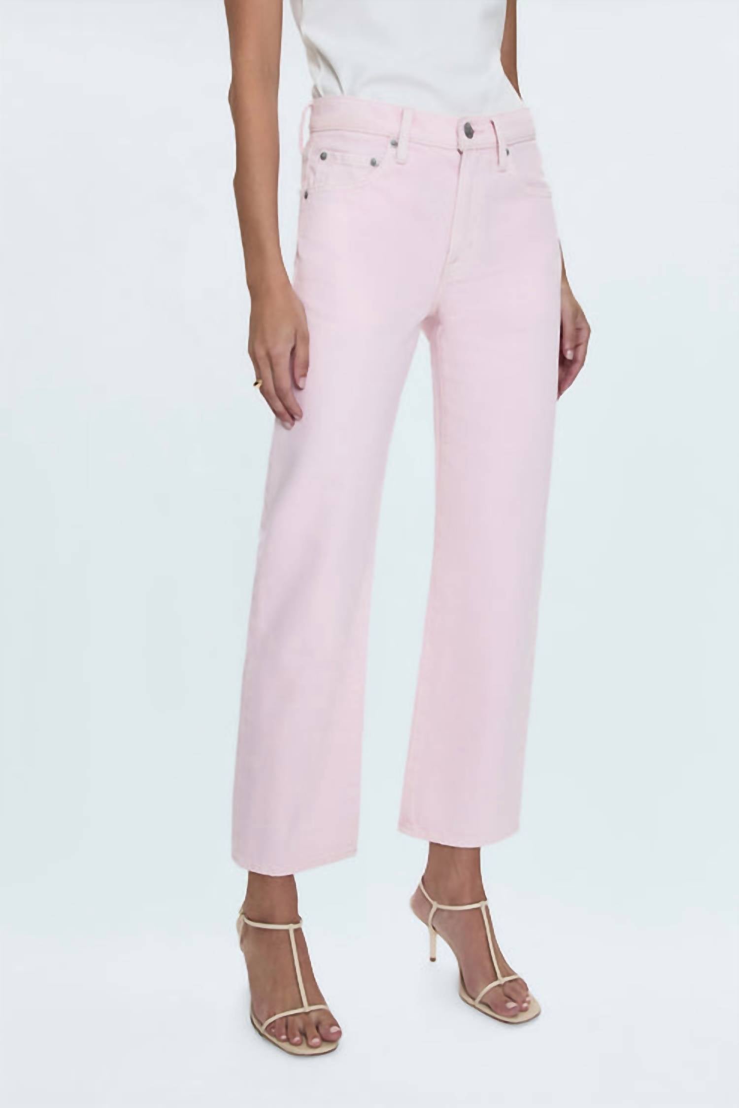Lexi Mid Rise Bowed Leg Jeans In Blush