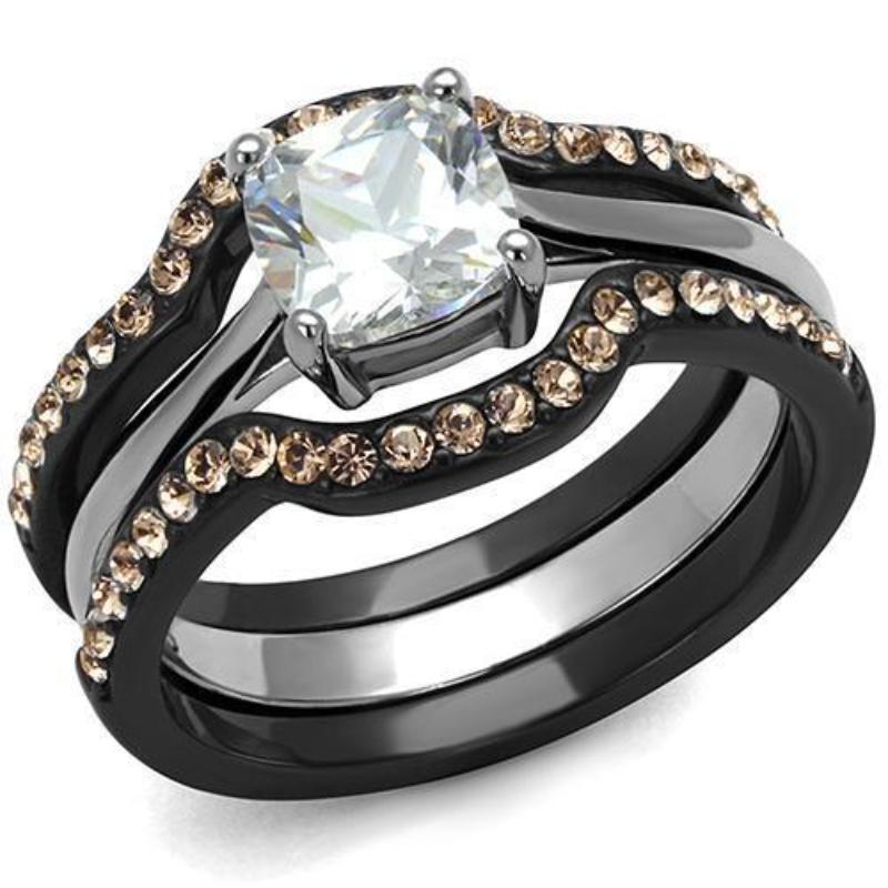 IP Black(Ion Plating) Stainless Steel Ring with AAA Grade CZ in Clear