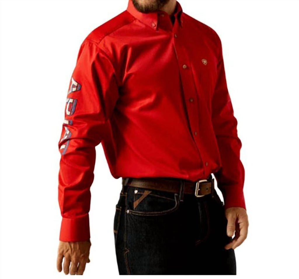 Men's Team Logo Classic Fit Long Sleeve Shirt In Red/khaki