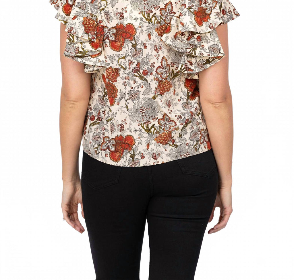 Lena Flutter Sleeve Blouse In Winter Garden