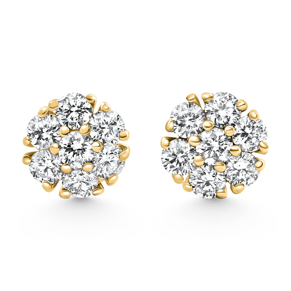 3/4Ct Diamond Cluster 7-Stone Pave Studs Screwback Earrings 14k Gold Lab Grown