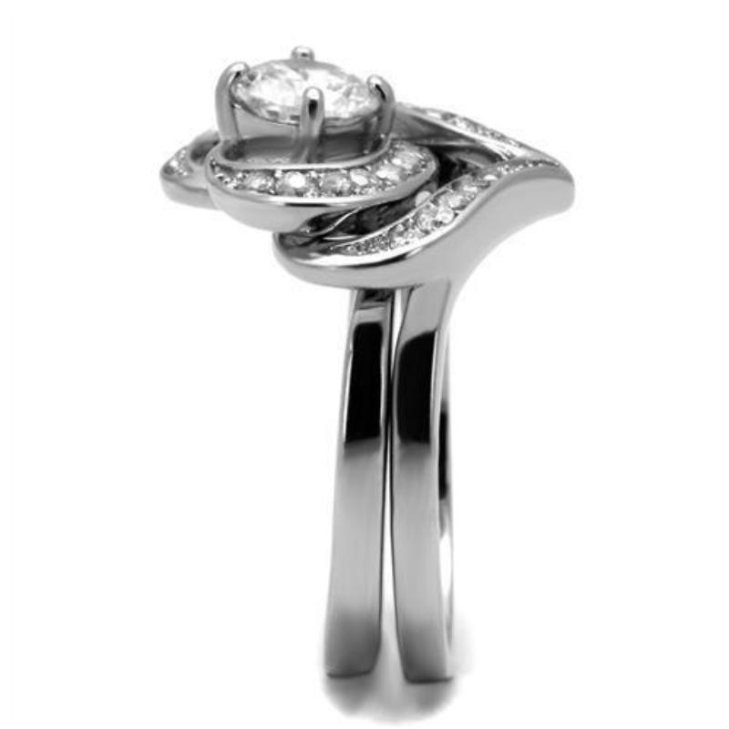 High polished (no plating) Stainless Steel Ring with AAA Grade CZ in Clear