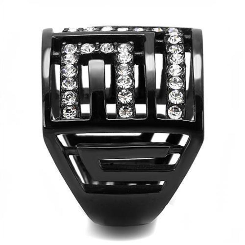IP Light Black Stainless Steel Ring with Top Grade Crystal in Clear