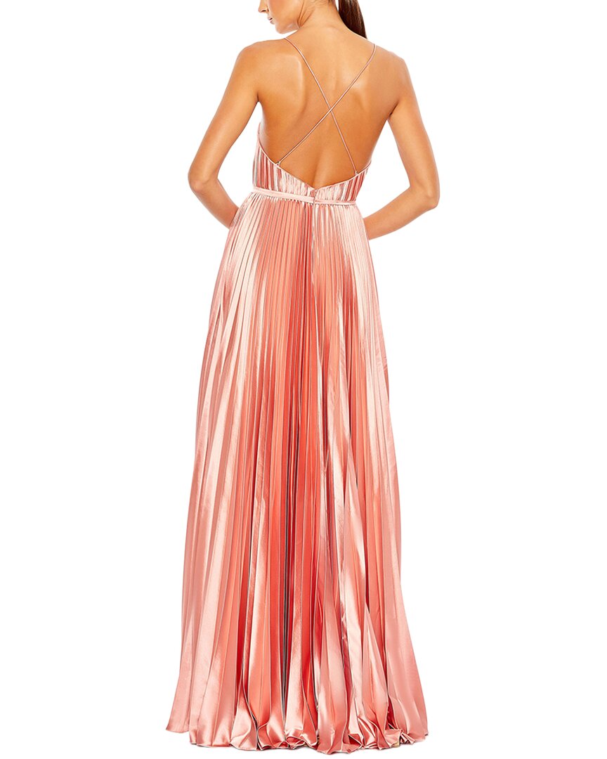 Mac Duggal Pleated Illusion Plunge Neck A Line Gown