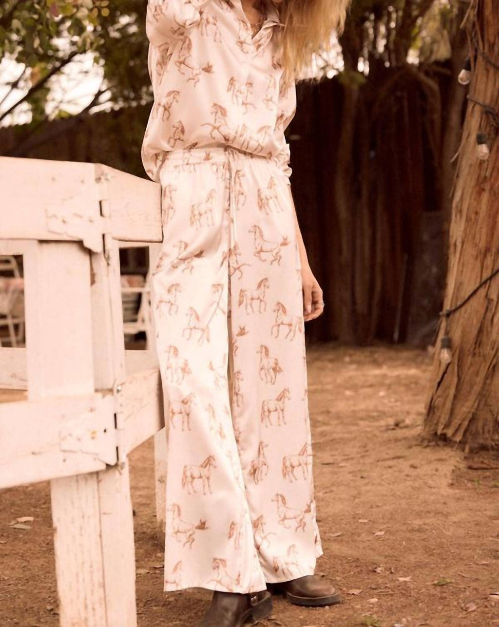 Horse Satin Pants In Ivory, Taupe