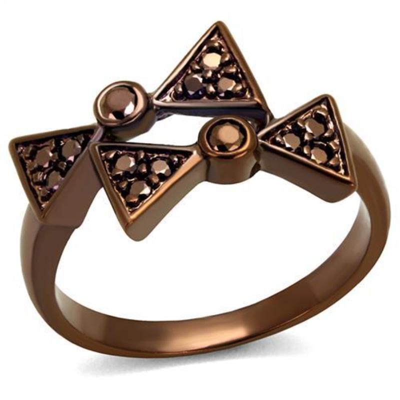 IP Coffee light Brass Ring with AAA Grade CZ in Light Coffee