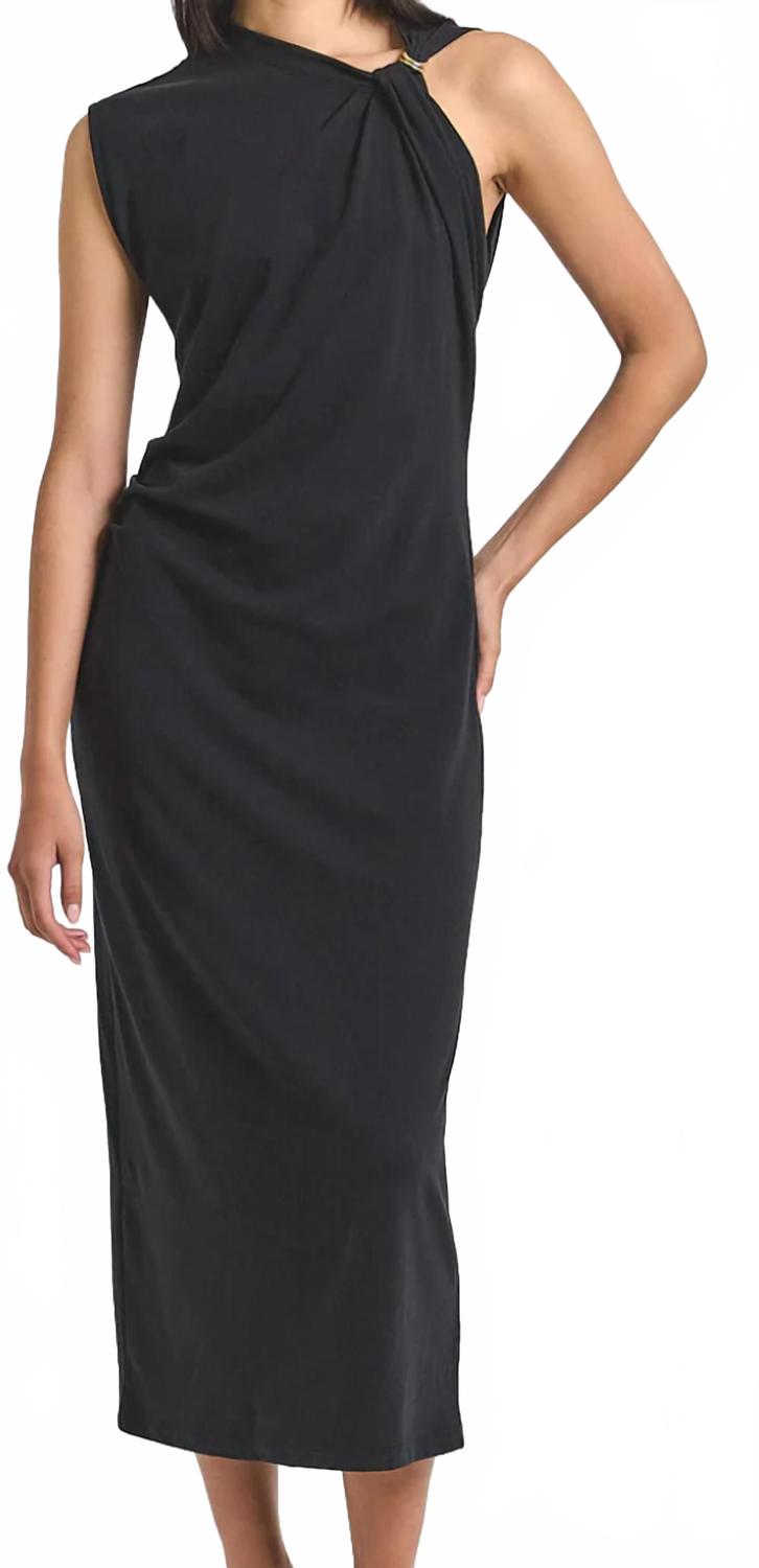 Evelise Asymmetric Embellished Twist Dress In Black