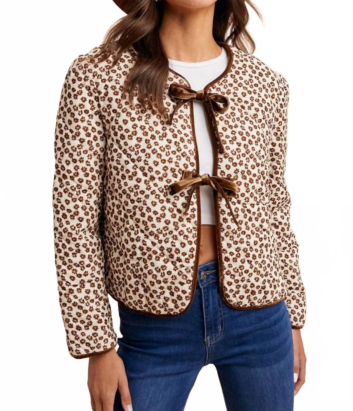 Palma Corduroy Quilted Ribbon Jacket In Crème Multi