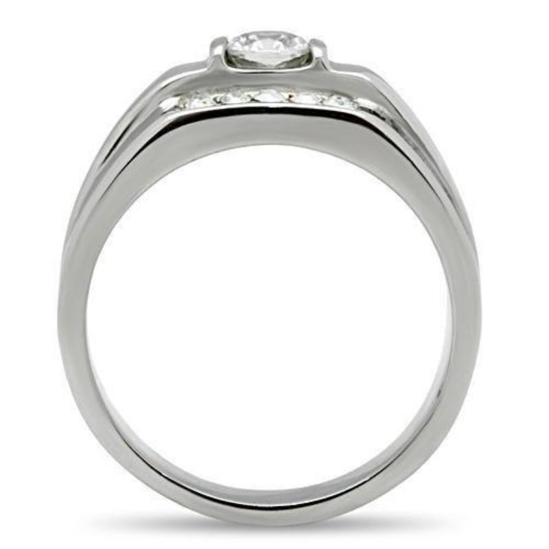 High polished (no plating) Stainless Steel Ring with AAA Grade CZ in Clear