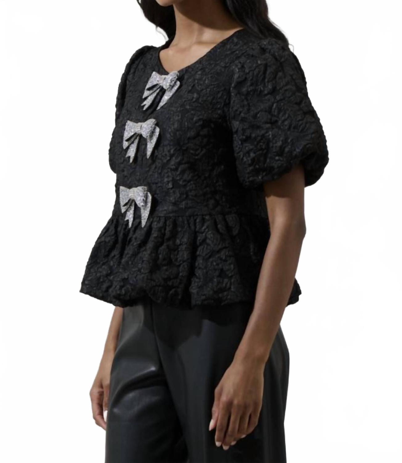 Arielle Jacquard Glow Bow Top In Black