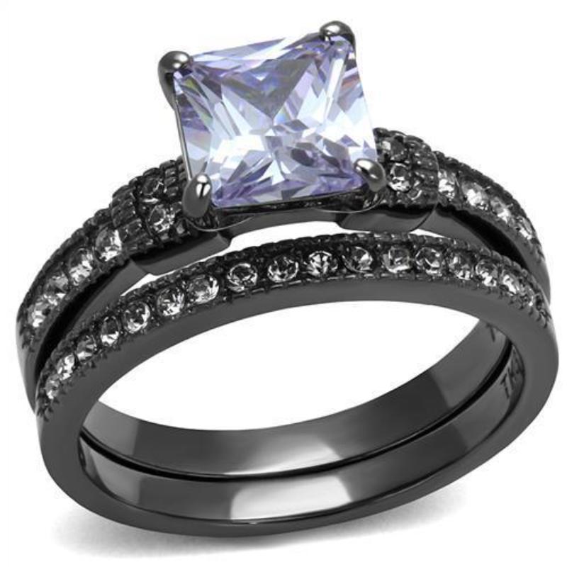 IP Light Black Stainless Steel Ring with AAA Grade CZ in Light Amethyst