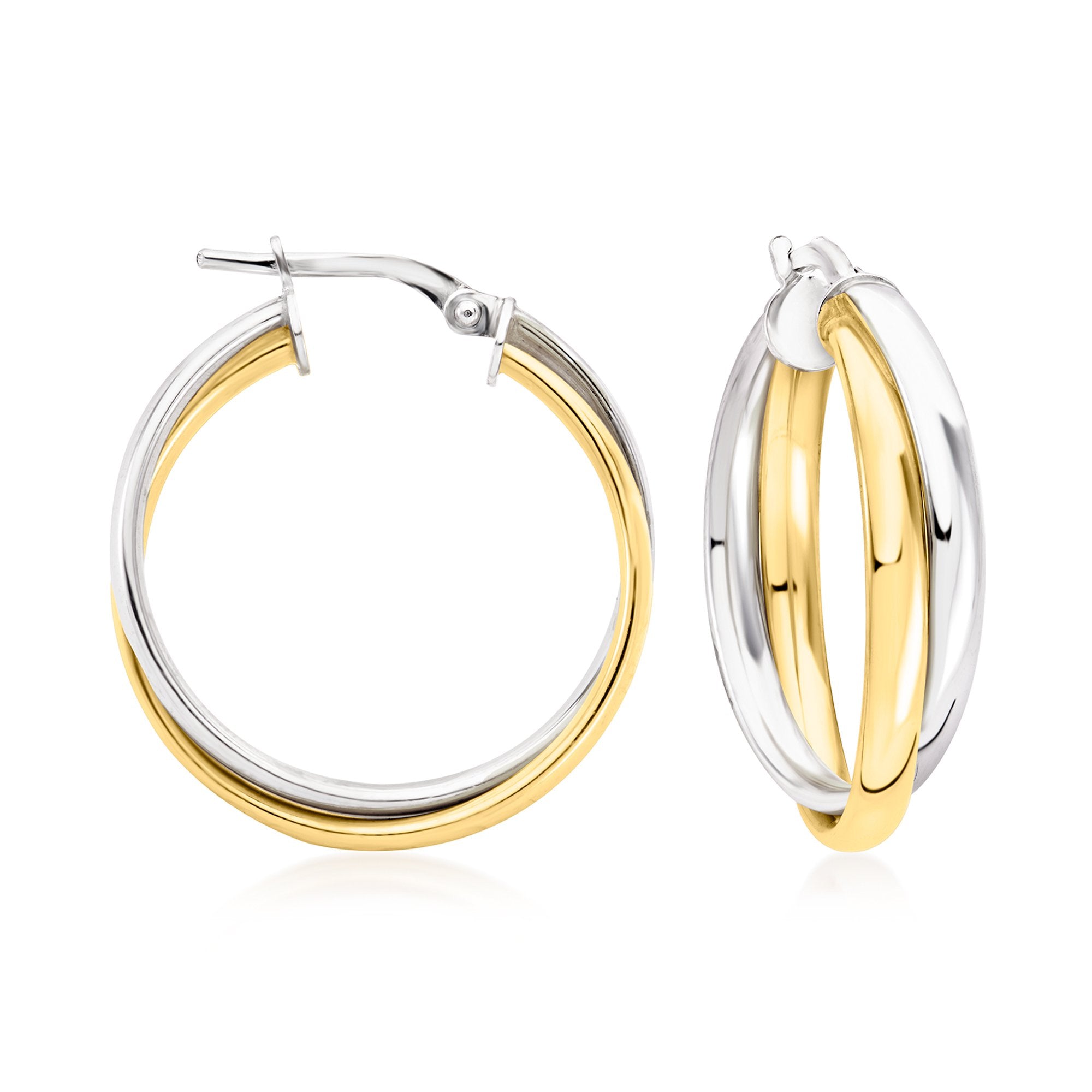 Ross-Simons Italian Sterling Silver and 18kt Gold Over Sterling Double-Hoop Earrings