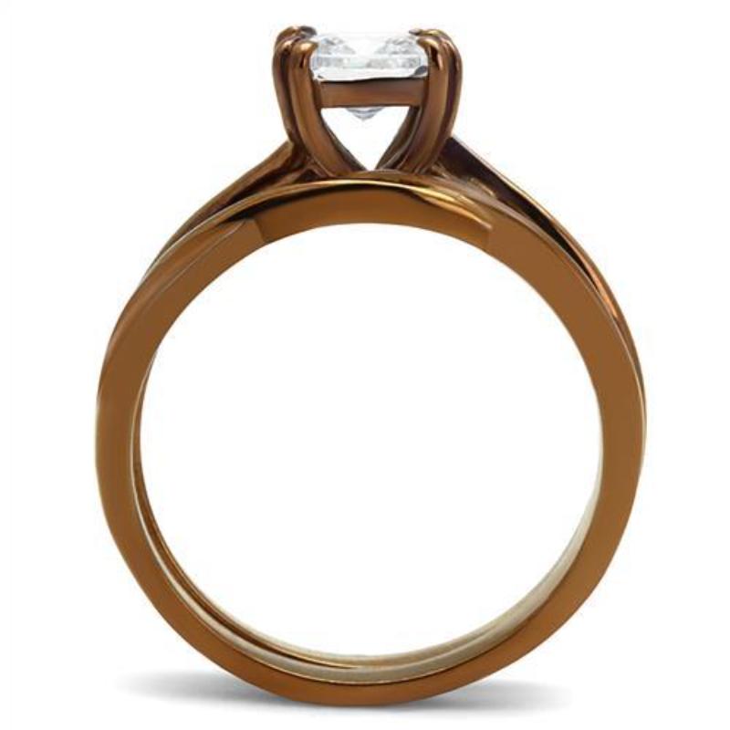 IP Coffee light Stainless Steel Ring with AAA Grade CZ in Clear