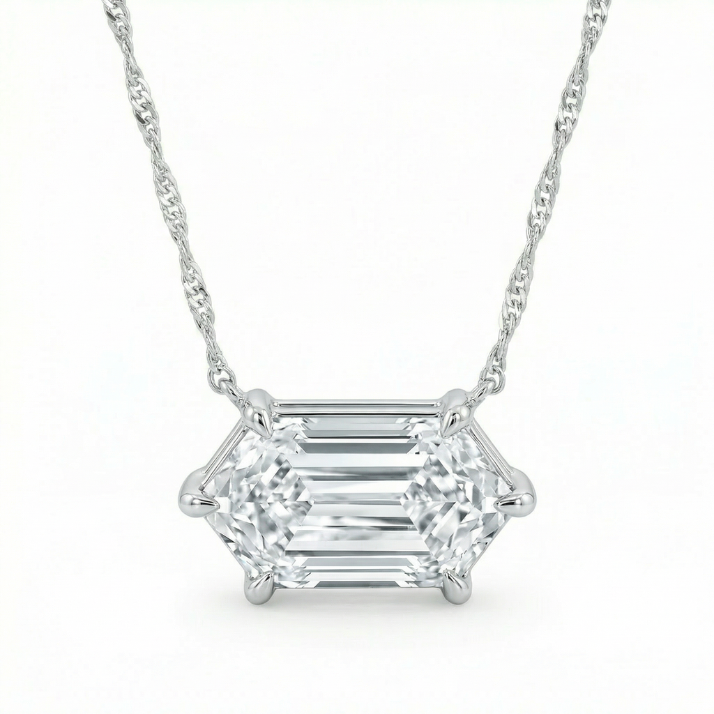 Certified 1.10Ct Long Hexagon Diamond East West Pendant Gold Necklace Lab Grown