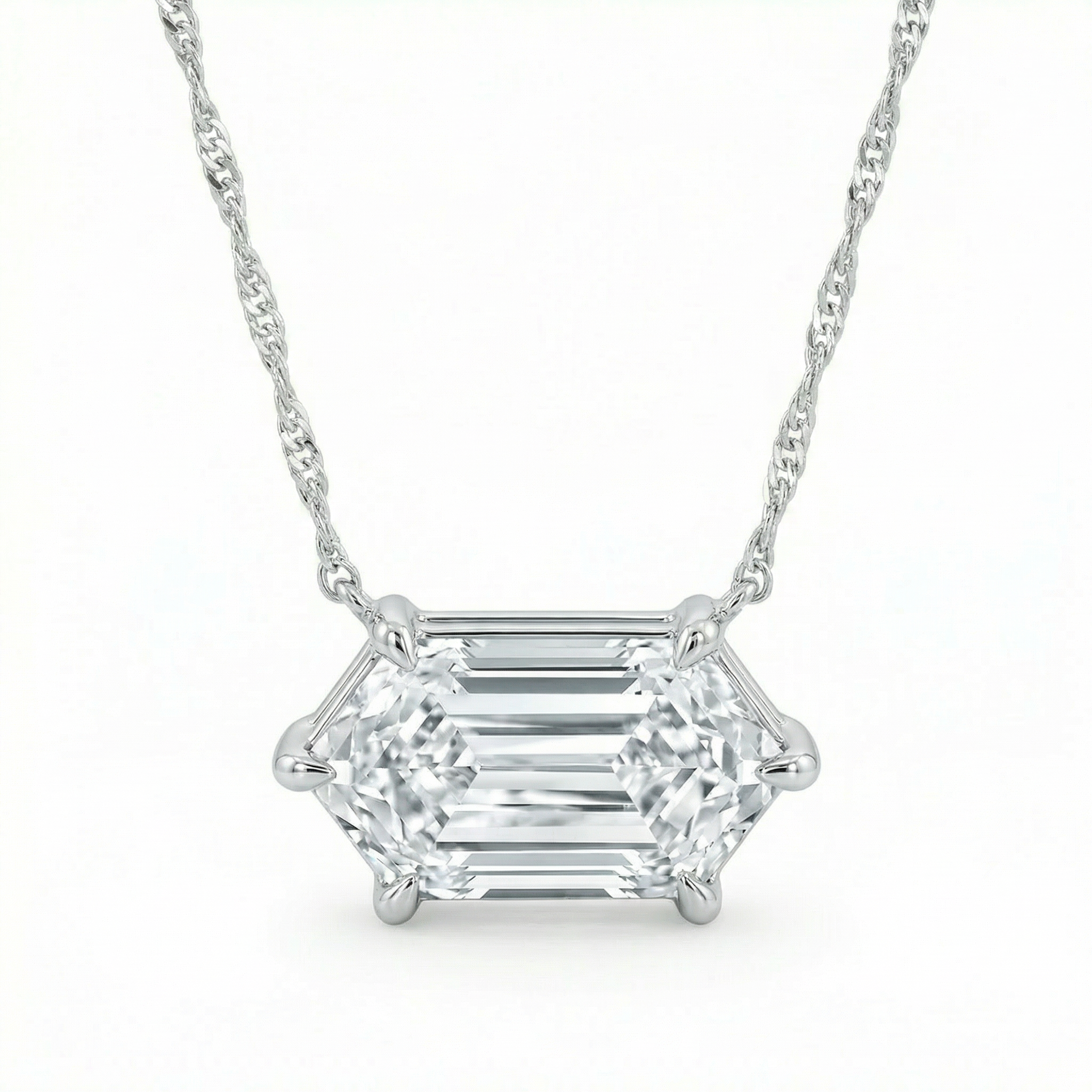 Certified 1.10Ct Long Hexagon Diamond East West Pendant Gold Necklace Lab Grown