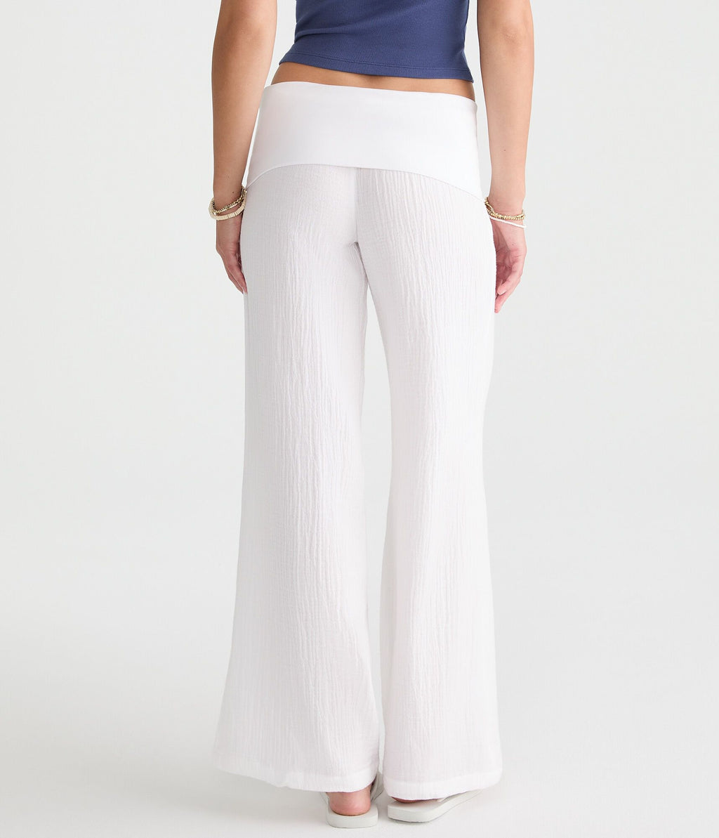 Aeropostale Low-Rise Gauze Fold-Over Wide Leg Pants