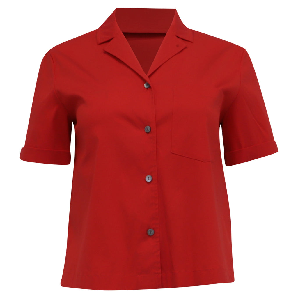 Theory Button-Down Camp Shirt in Red Cotton
