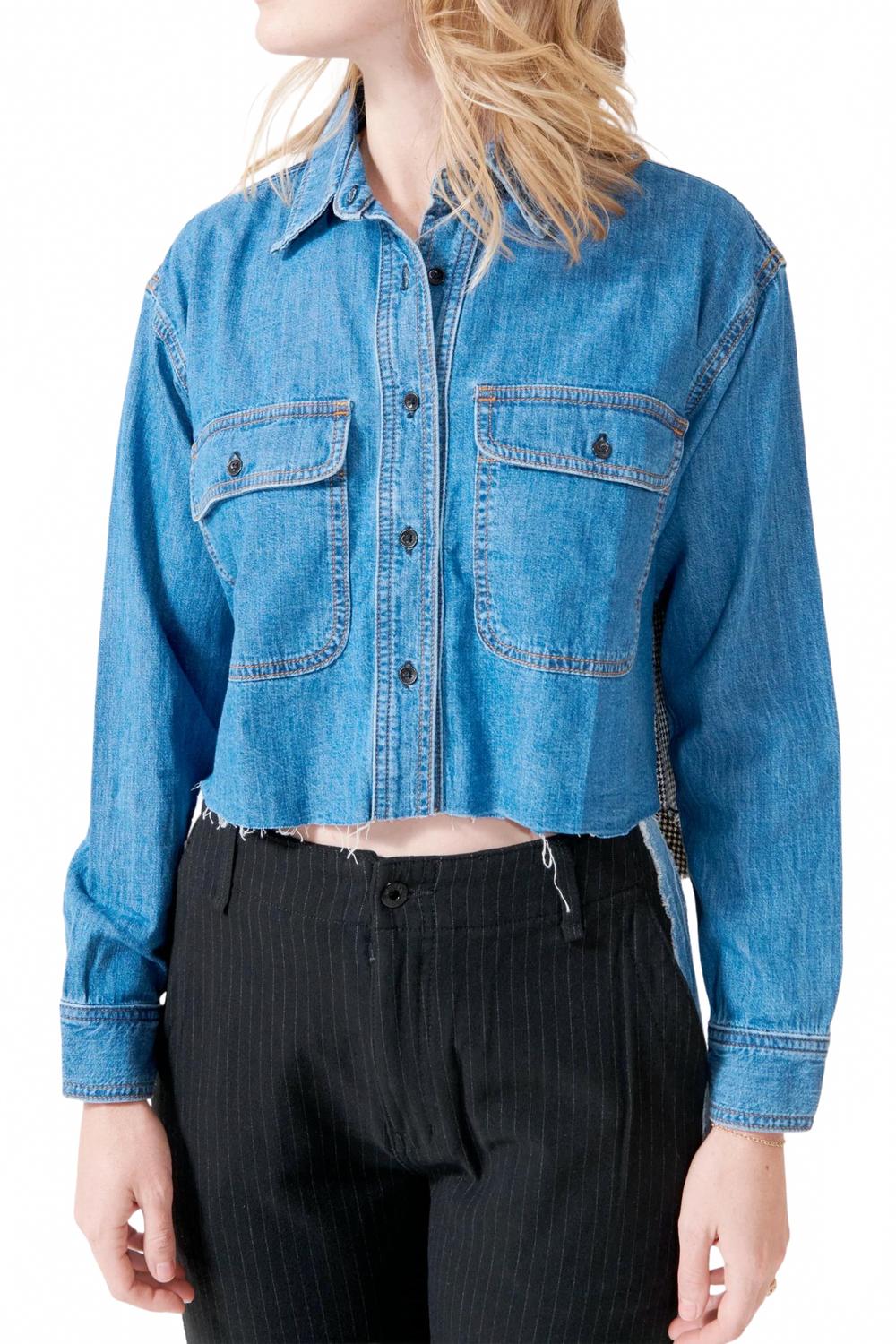 Crosby Combo Flannel Shirt In Denim Blue & Houndstooth Multi