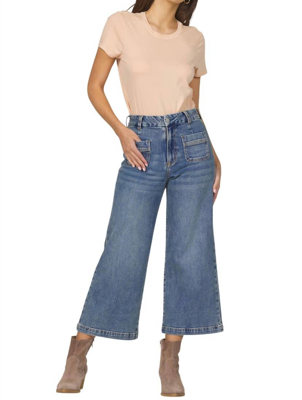 Audrey High Rise Wide Leg Crop Jeans In Waikiki