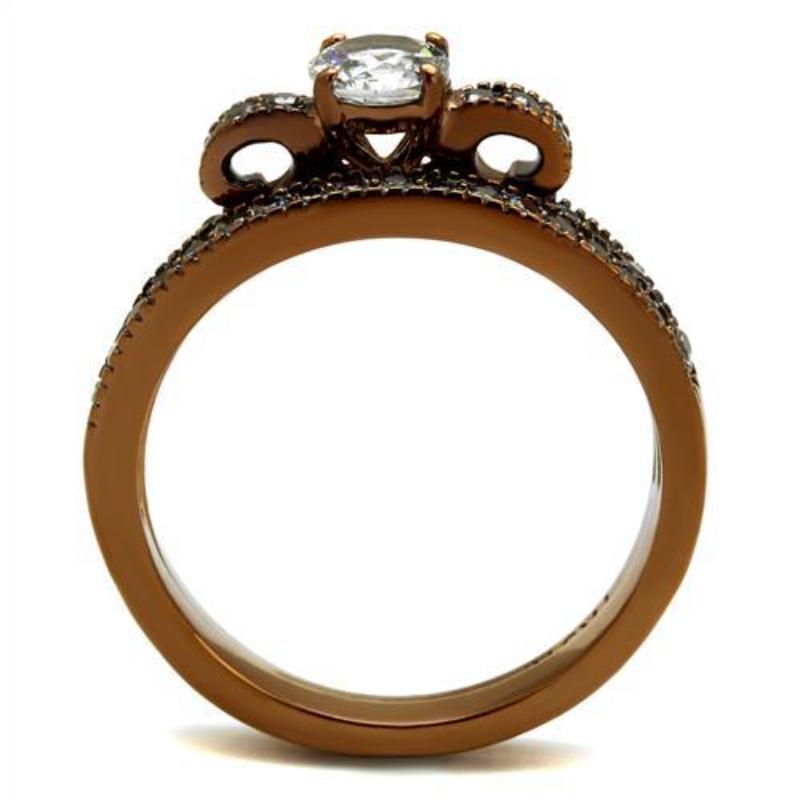 IP Coffee light Stainless Steel Ring with AAA Grade CZ in Clear