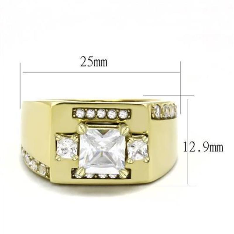 IP Gold(Ion Plating) Stainless Steel Ring with AAA Grade CZ in Clear