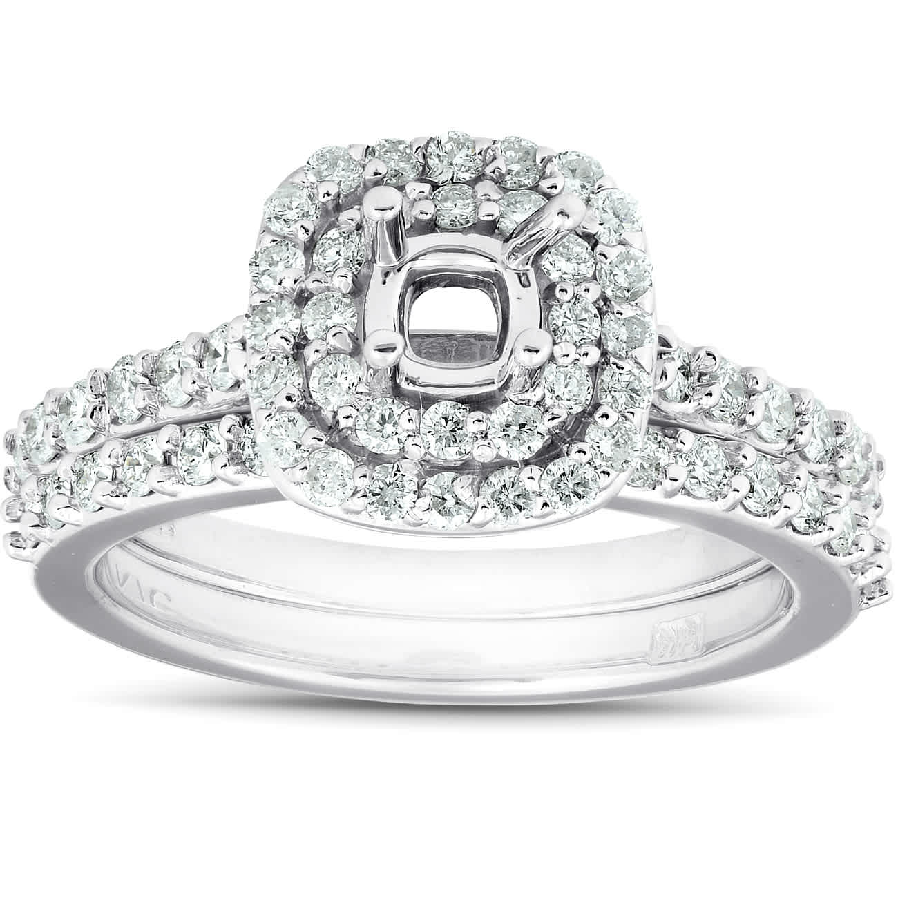 3/4Ct Double Cushion Halo Diamond Engagement Ring Setting Mount 14k White Gold