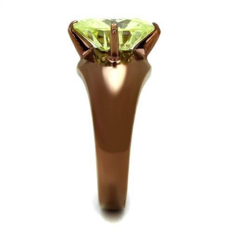 IP Coffee light Stainless Steel Ring with AAA Grade CZ in Apple Green color