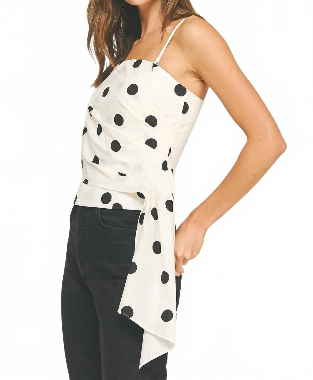 Draped Pleat Detail Polka Corset Tube Top In Off White/black