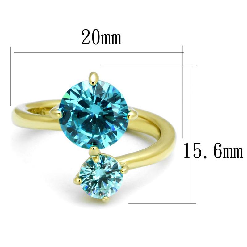 IP Gold(Ion Plating) Stainless Steel Ring with AAA Grade CZ in Sea Blue