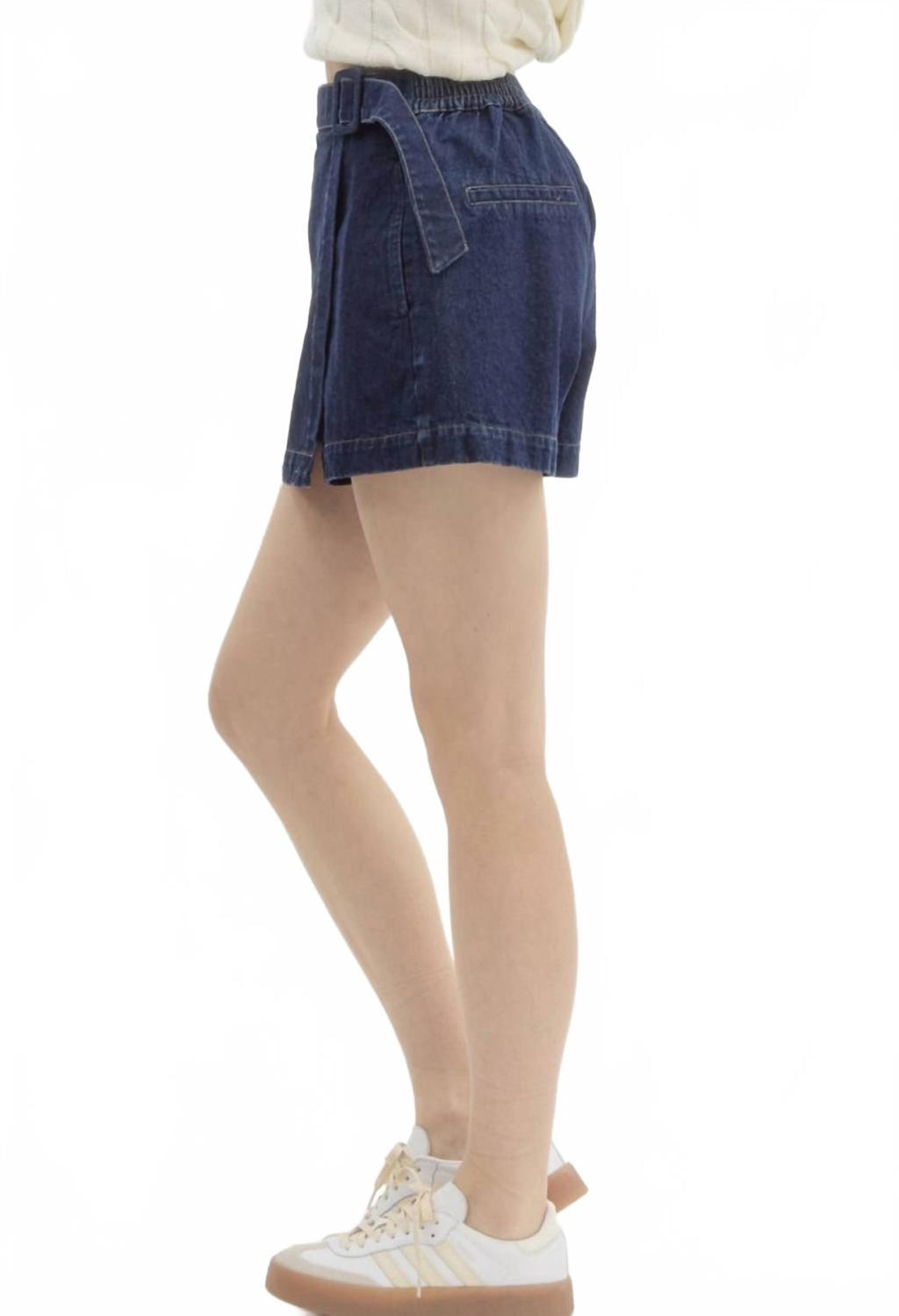 Wrap Belted Skort In Denim