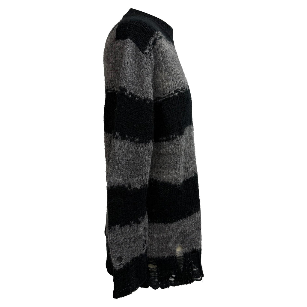 Acne Studios Striped Distressed Sweater in Grey Acrylic
