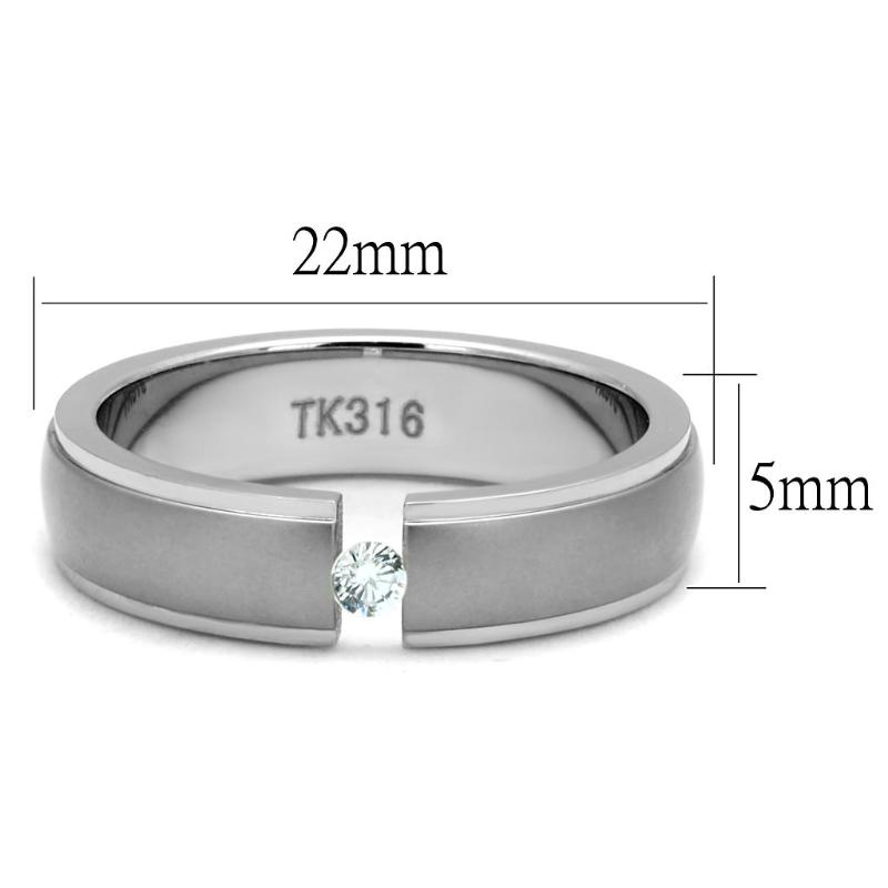 High polished (no plating) Stainless Steel Ring with AAA Grade CZ in Clear