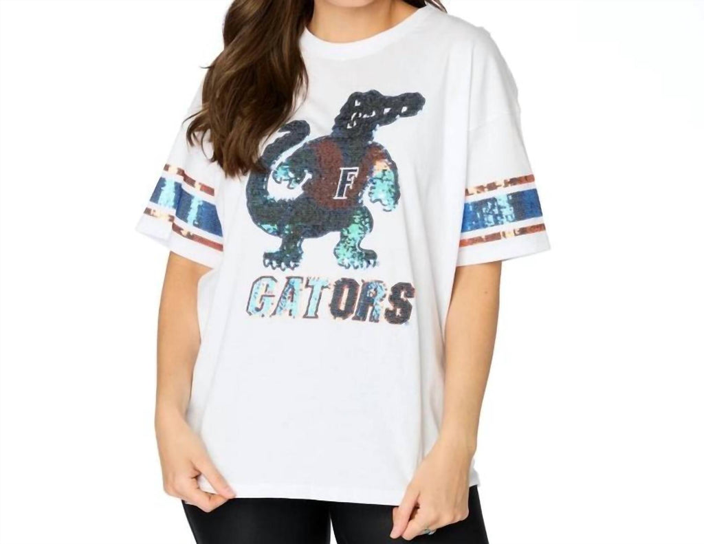 The Gators Sequin Crop Top In White