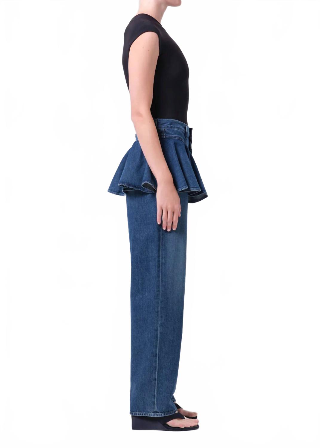 Peplum Mid-Rise Straight Leg Jeans In Peak