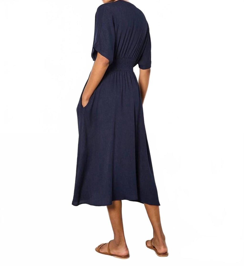 Pleated Shirt Midi Dress - Plus In Navy