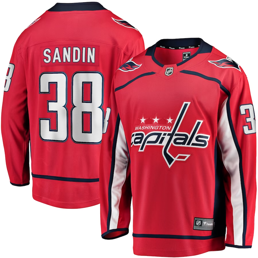 Men's Washington Capitals Rasmus Sandin #38 Red Home Breakaway Player jersey