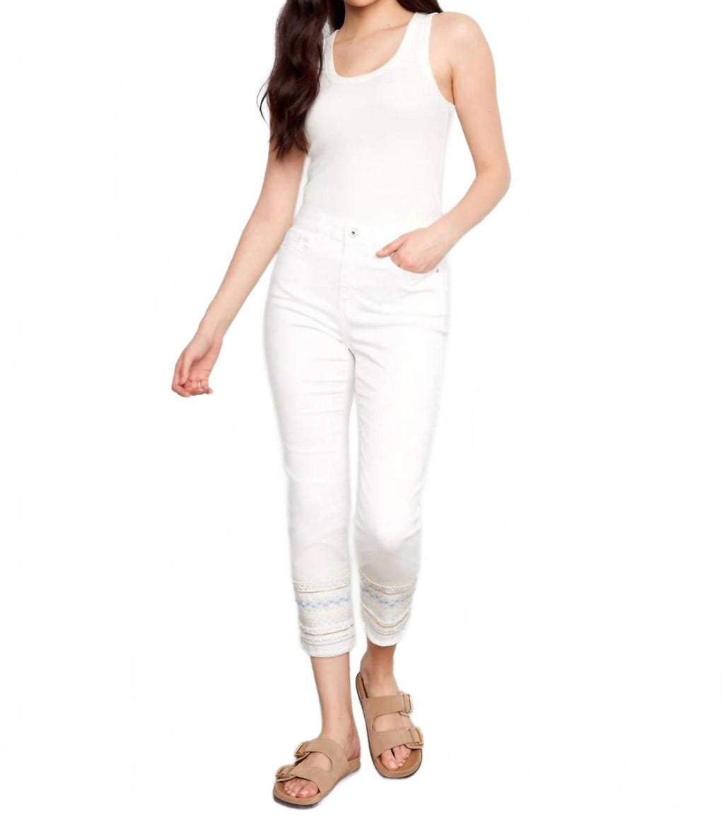 Embroidered Cuff Jeans In White